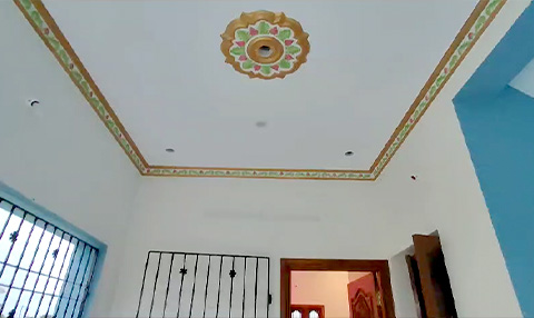 Bathroom wall tiling with a leaf-pattern border, VK Builders interior work